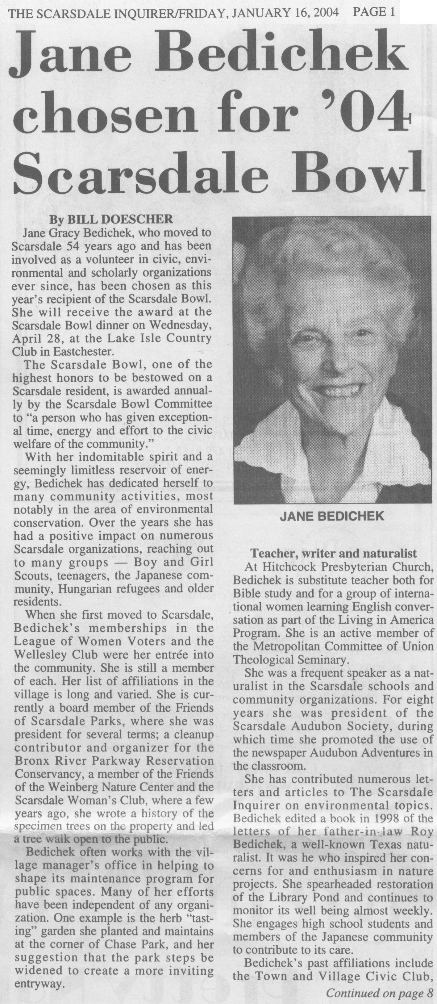 Jane Bedichek (credit: Scarsdale Inquirer)